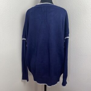 Darong Loose Sweater Women's Large Navy Blue Fall Fashion Trendy Long Sleeve